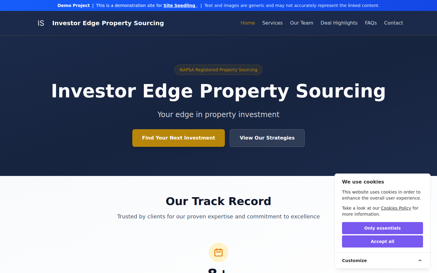 Preview of Investor Edge Property Sourcing website using Property Investor theme